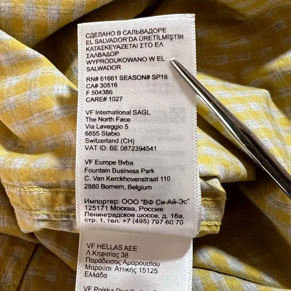 The North Face Short Sleeve Checkered Button Shirt Yellow Mens Large